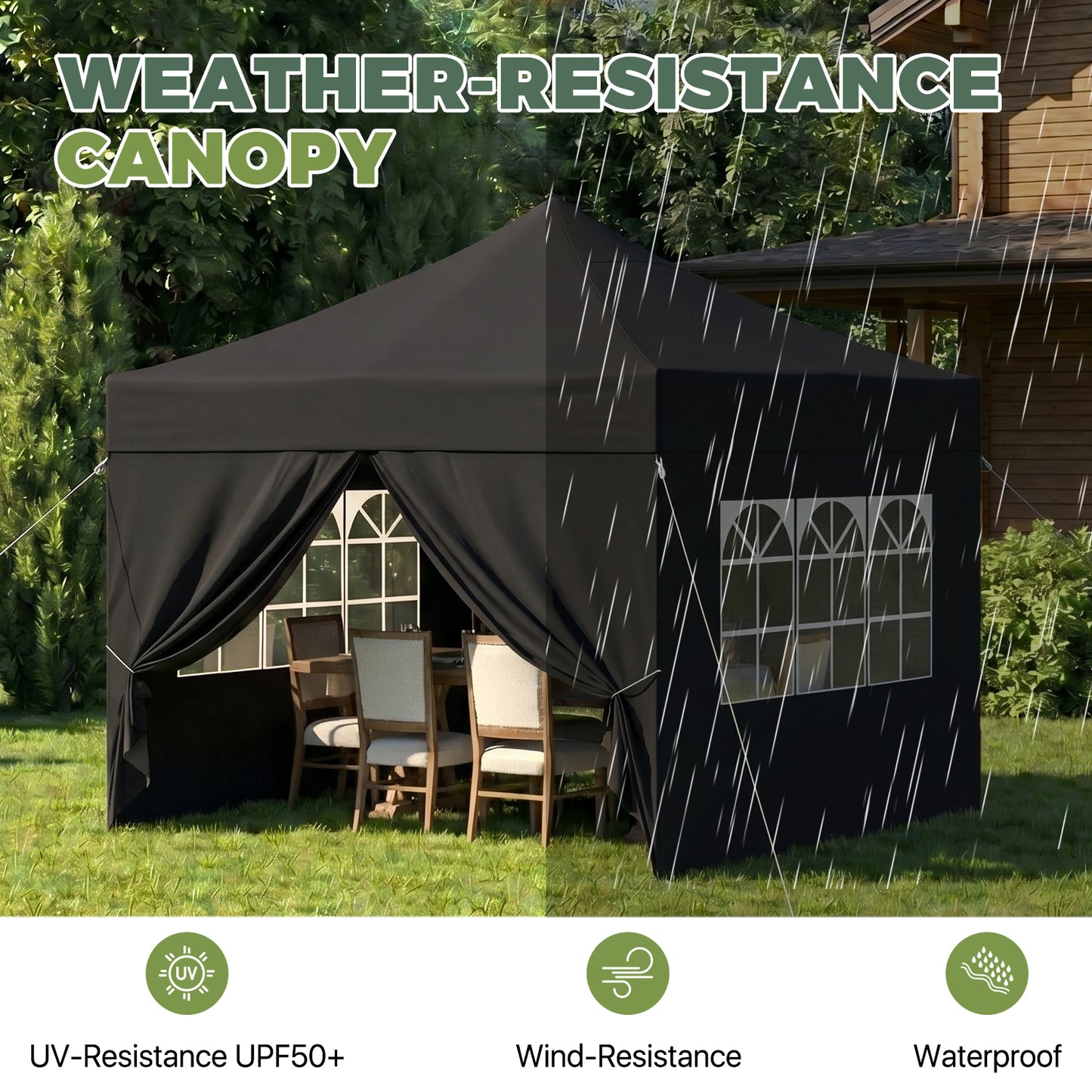 Clouddwell 10'x10' Pop Up Canopy Tent with 4 Removable Sidewalls, Adjustable Height Instant Outdoor Canopy, Portable Sun Shade Shelter with 4 Sandbags, Easy Setup for Parties, Camping, Events, Black