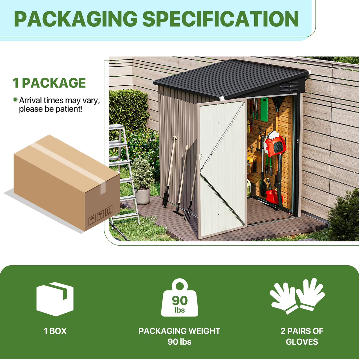 LazySunsets 6 x 4 ft Lean to Storage Shed, Outdoor Metal Storage Cabinet with Vent for Patio, Brown