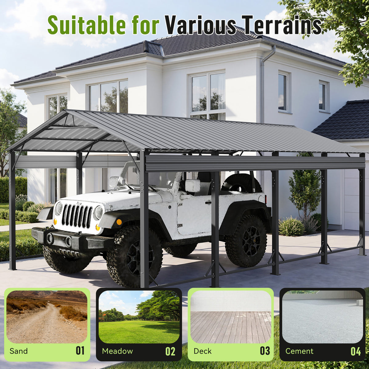 Dateyes 12x20 FT Heavy Duty Metal Carport Canopy, Reinforced Frame & Stable Base Outdoor Shelter, Multi-Purpose Car Canopy for Cars, Trucks, Boats & Backyard Party Events