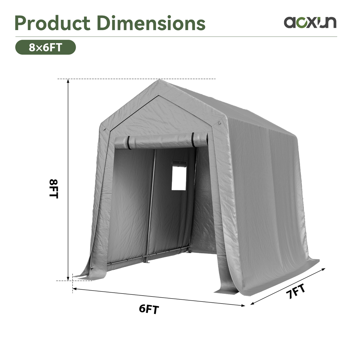Aoxun 6x8 FT Carport Shed, Portable Storage Shed with Roll-Up Door & Window, Waterproof Storage Tent With Galvanized Steel Frame for Equipment, Bike