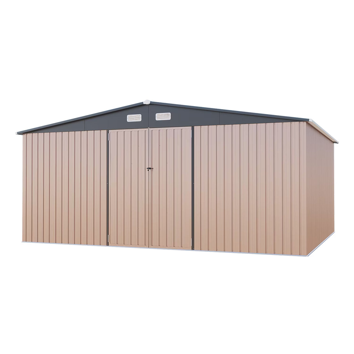 LazySunsets 12 x 14FT Shed Outdoor Storage Shed with Double Door, Large Metal Shed with Lockable Door & Sloped Roof for Garden, Backyard, Patio and Backyard, Brown