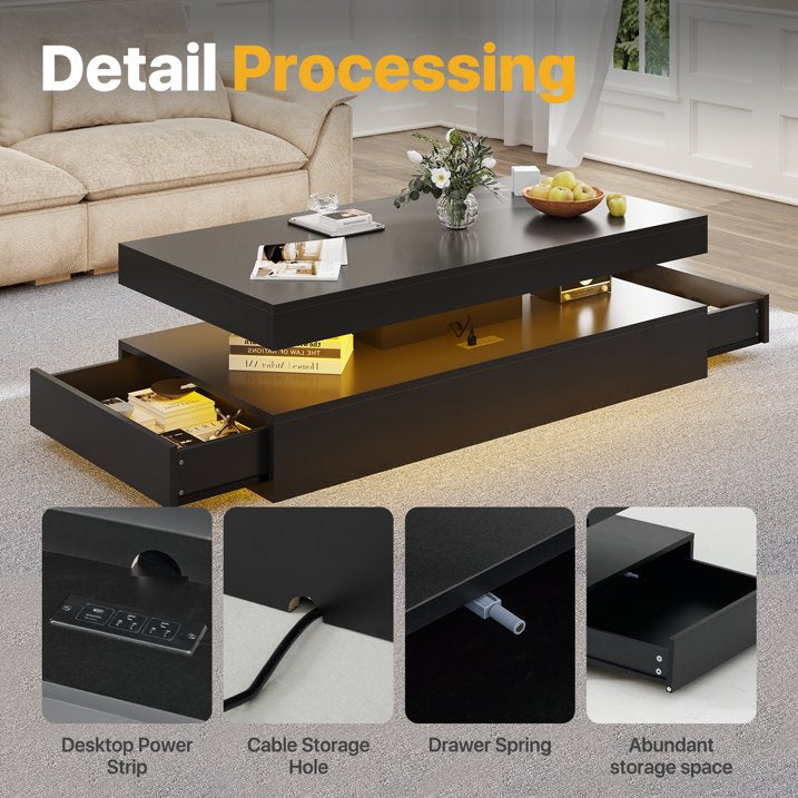 Sonegra 4-Piece Living Room Table Set Includes High Gloss 70'' Modern Fireplace TV Stand, Modern Coffee Table and 2 End Tables for Living Room, Bedroom, Black