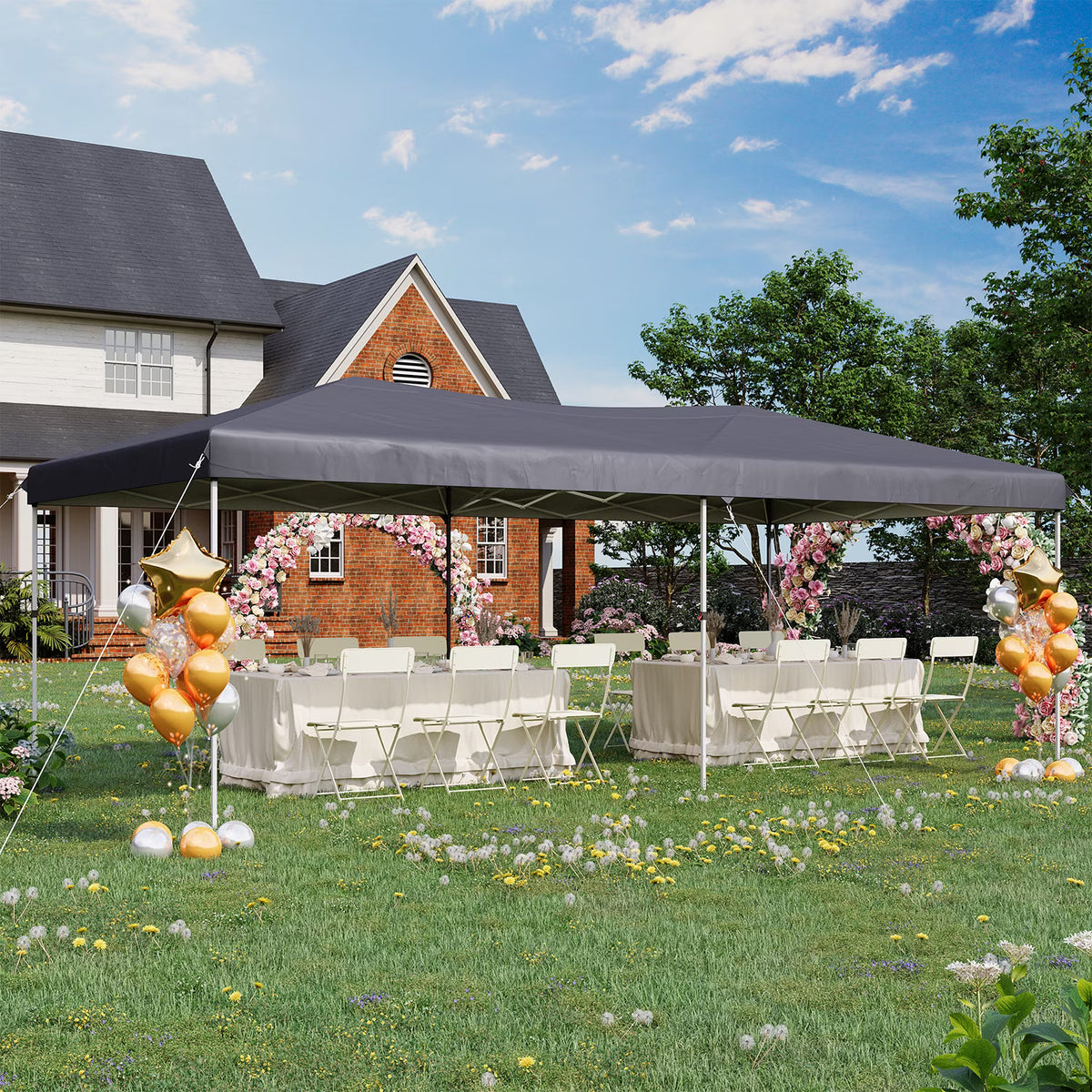 Dateyes 10x20 Pop Up Canopy Tent, Waterproof Party Tent with 6 Removable Sidewalls, 3-Level Height Adjustable Event Tent, Instant Shelter for Wedding, Party, Commercial & Market Events,Gray