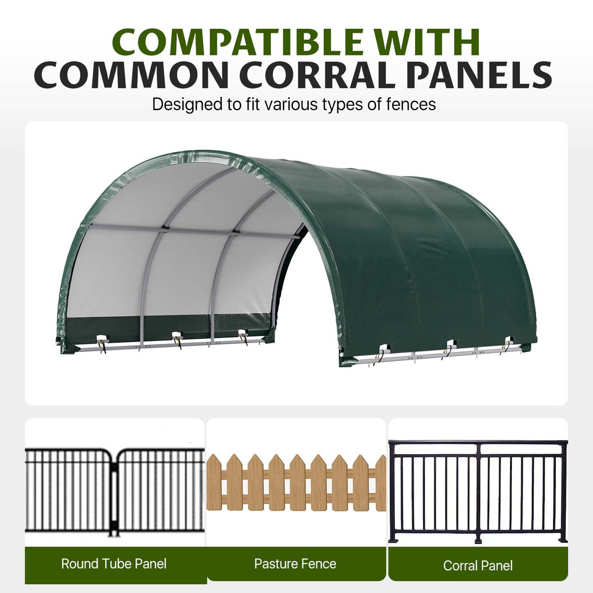Dateyes 10' x 10' Corral Shelter Shed, Horse Shelter, Livestock Shade, Waterproof & UV Treated Cover, Quick Assembly for Horses, Goats, and Farm, Green