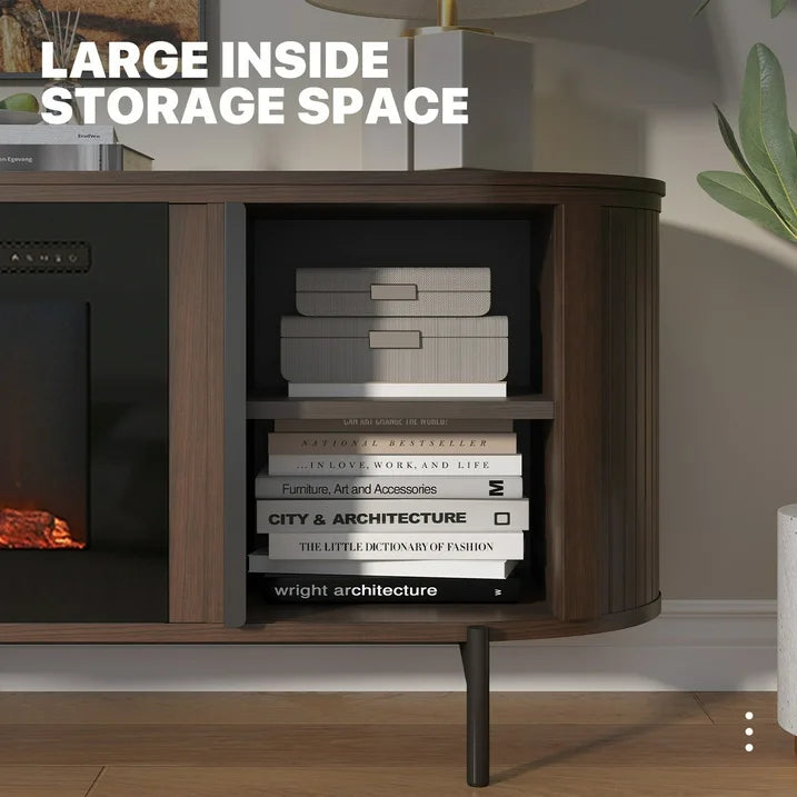 Sonegra 70" Fireplace TV Stand, Modern Entertainment Center for TVs Up to 80", TV Console Table for Living Room, Media Cabinet with Storage,70 Inch, Brown