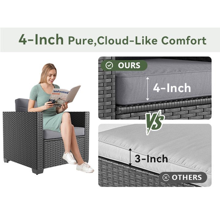 7 Piece Outdoor Wicker Patio Furniture Set, Rattan Sectional Sofa Sets with Grey Cushions