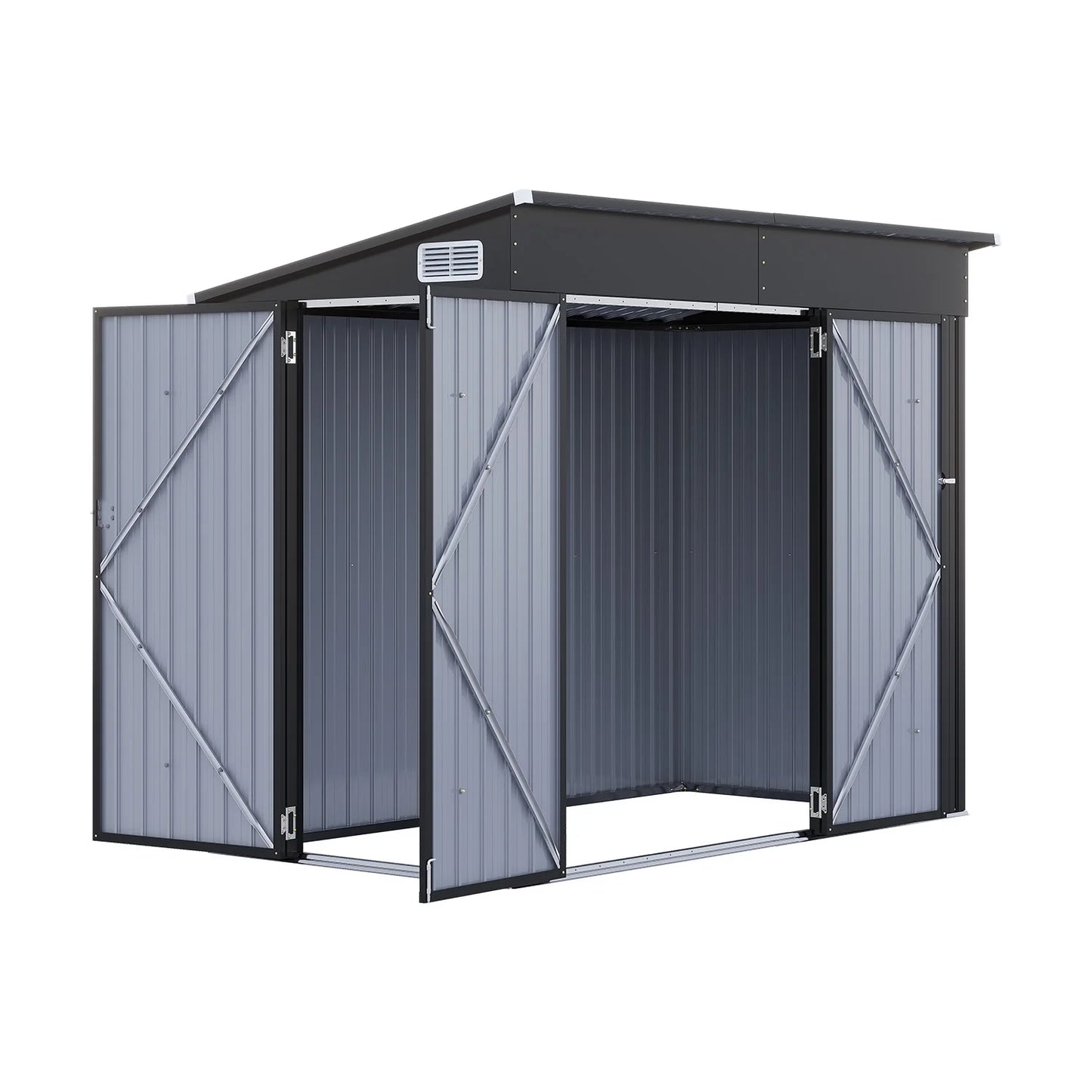 Clouddwell 8ft x 4ft Heavy-Duty Metal Storage Shed with 3 Doors, Lockable Lean-To Design, Weatherproof for Garden & Tools (Black)