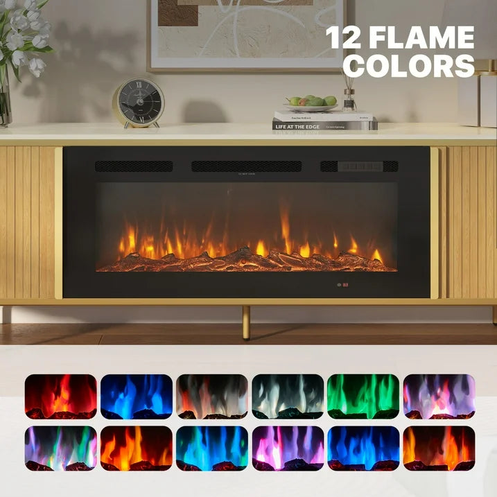 Sonegra 70" Fireplace TV Stand, Modern Entertainment Center for TVs Up to 80", TV Console Table for Living Room, Media Cabinet with Storage,70 Inch, Oak