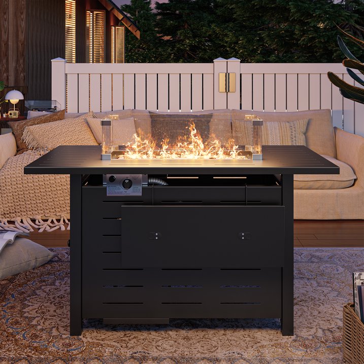 Clouddwell 44" Black Propane Fire Pit Table, 50,000 BTU Outdoor Gas Firepit with Lava Rocks, Removable Lid & Waterproof Cover for Patio Black