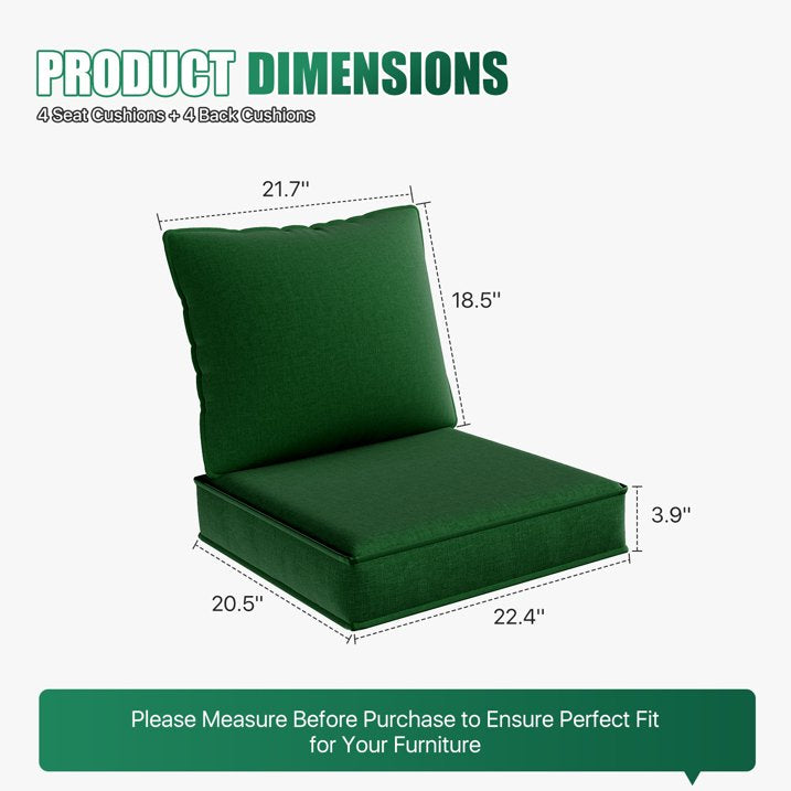 Clouddwell 4-Piece Premium Outdoor Cushion Set, 20x22x4 Inches High-Resilience Waterproof Cushions for 4-Seat Wicker Sectional(Green)