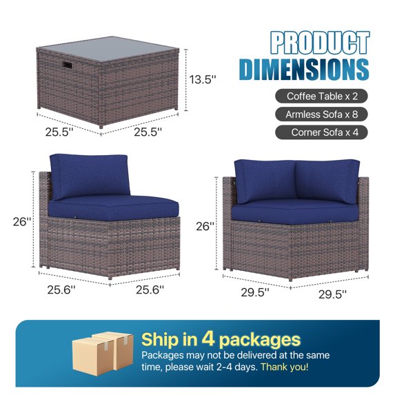 Sunmthink Patio Furniture Sets, 14-Piece Outdoor Patio Furniture with Thick Cushions, Wicker Outdoor Conversation Set and Waterproof Cover for Backyard, Poolside, Garden