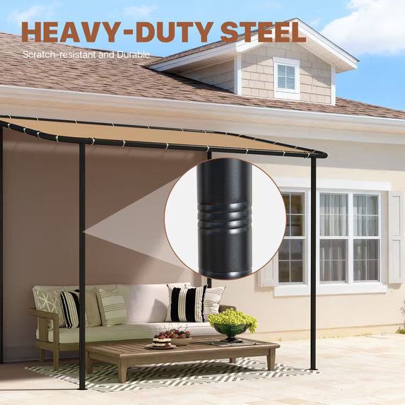 Dateyes 10'x6' Wall-Mounted Metal Gazebo , Water-Resistant Khaki Canopy with UV Protection for Patio & Garden