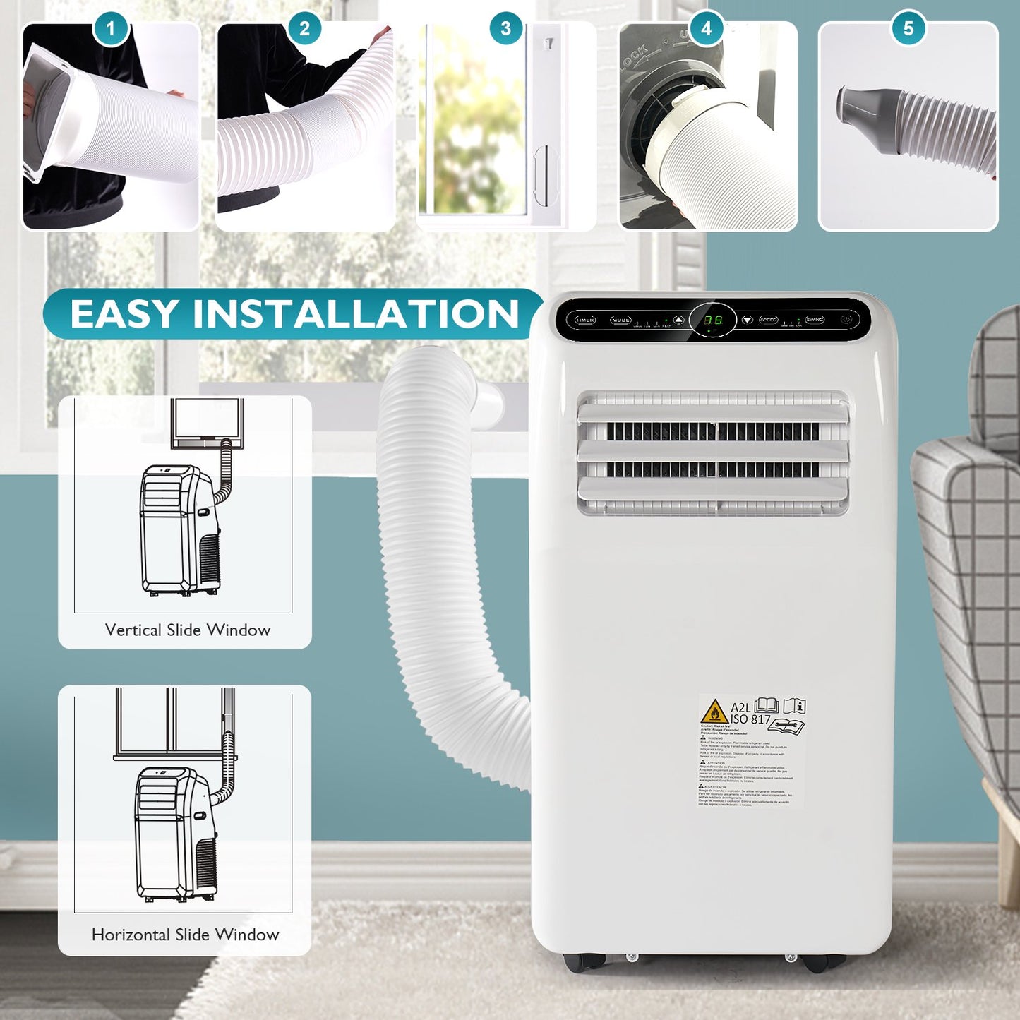 Clouddwell 10000 BTU Portable Air Conditioners，3 In 1 with Complete Window Mount Exhaust Kit, 350 m3/hour AC Capacity