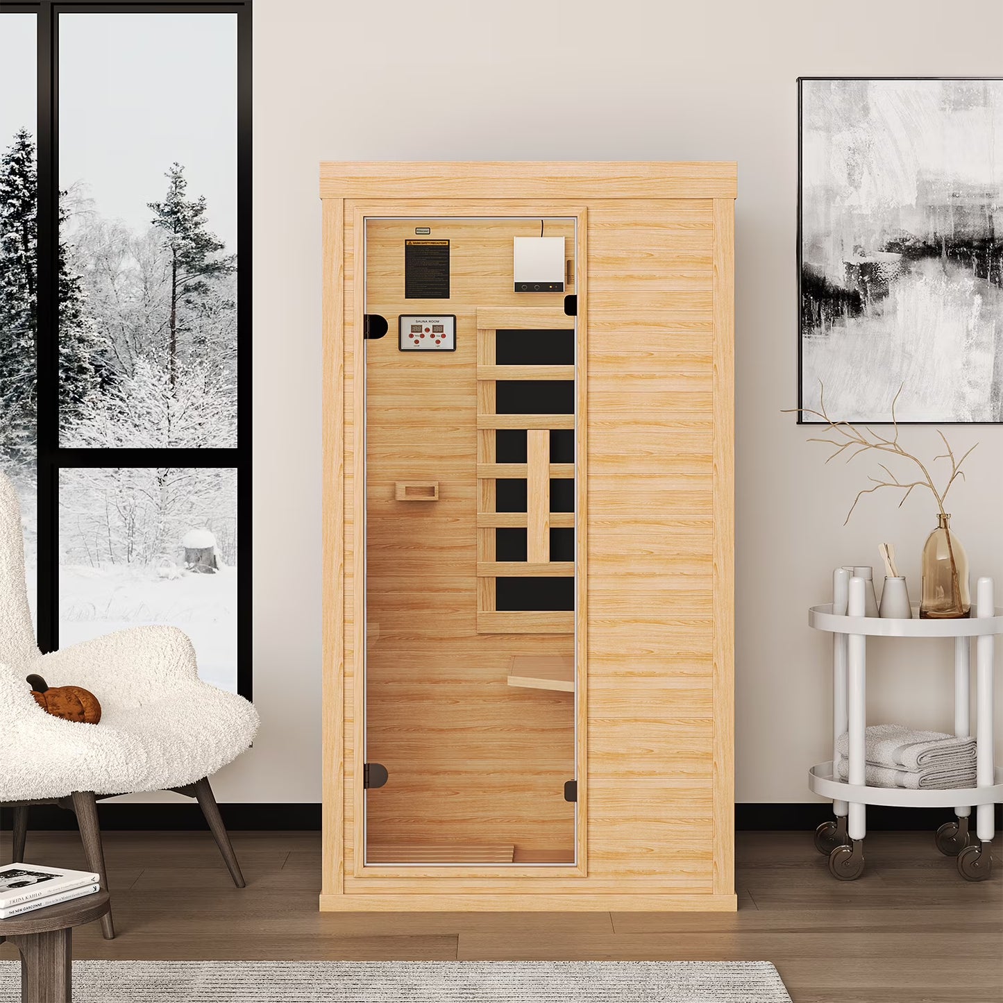 Clouddwell 1-Person Home Far Infrared Sauna | 850W High-Efficiency Heating Western Hemlock Dry Sauna with Color Lighting & Bluetooth Speaker (For Home & Gym Use)