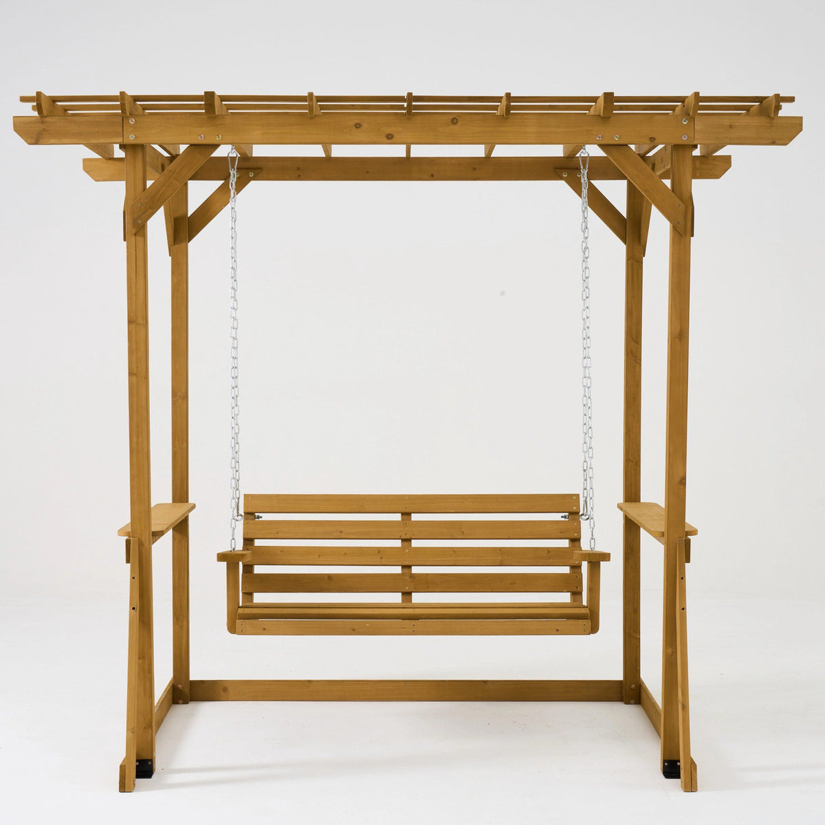 Clouddwell Cedar Wood Outdoor Pergola Swing Bench with Lattice Trellis, 8 ft x 5 ft, 2-Seat Hanging Porch Swing with Chains, Weather-Resistant, 600 lb Weight Capacity for Deck, Patio, Garden