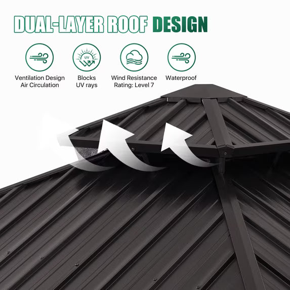 Clouddwell 10' x 10' Gazebo for Patio, Gazebo Pergola with Sloped Roof, Large Wall-Mounted Heavy Duty Awnings, for Deck, Patio and Backyard,Brown