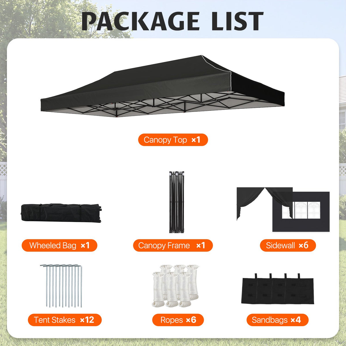 Dateyes 10x20 FT Pop Up Canopy Tent with 45mm Heavy Duty Steel Frame, Waterproof Outdoor Canopy, 3-Level Adjustable Height, Instant Party Tent with Roller Bag, Black