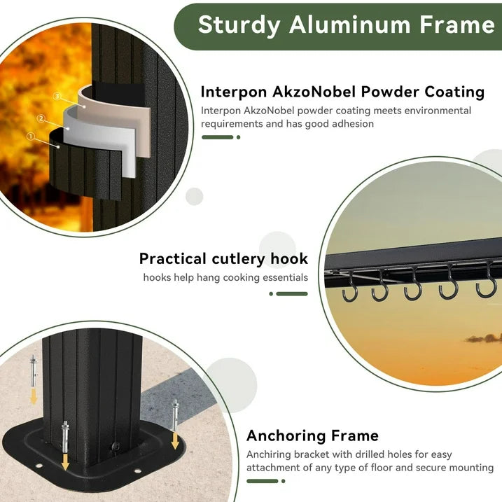 Aoxun Grill Hardtop Gazebo 5 x 8 FT, Outdoor Metal Hard Top Gazebo, Permanent BBQ Gazebo with Galvanized Steel Roof, Aluminum Pavilion with Shelves for Lawn, Garden, Patio, Backyard
