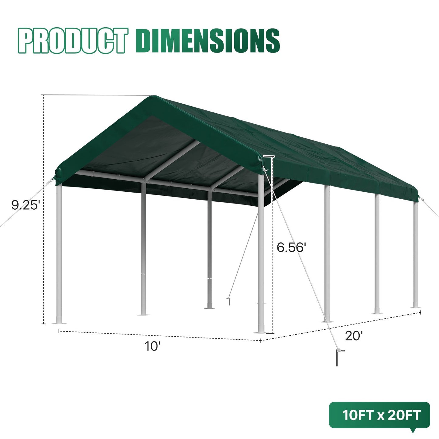Clouddwell Carport 10x20 FT Heavy-Duty Portable Carport, Outdoor Car Canopy Shelter with Waterproof Tarp & Wind Resistant Design, Galvanized Steel Frame for Vehicle, RV, Boat, Truck Cover (Green)