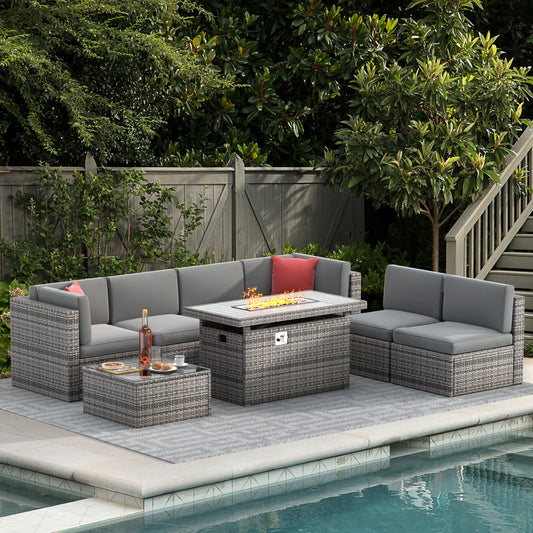 Clouddwell Aura 6-Piece Symmetrical Rattan Set with Dual-Top Fire Table
