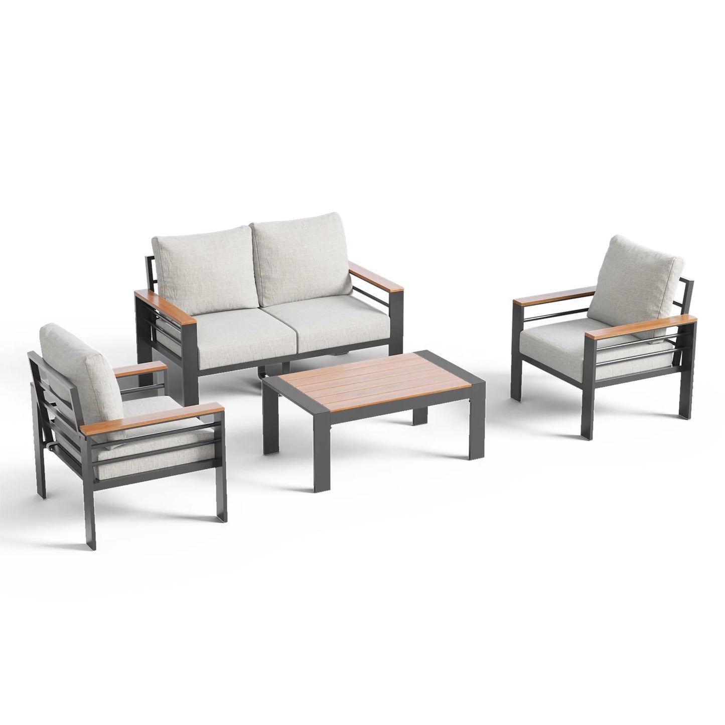 Aoxun Aluminum Outdoor Patio Furniture Set, 4 Seats Outdoor Sectional with Coffee Table (Loveseat and Single Seat 2 Pcs)