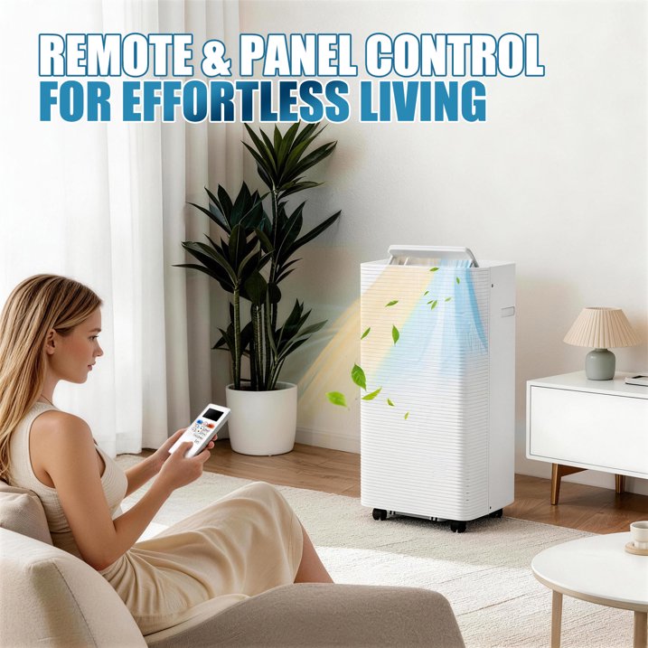 Sunmthink 12000 BTU 5-in-1 Smart Portable Air Conditioner, Standing Cooling & Heating Unit with Remote Control, Cooling, Heating, Dehumidifier & Fan Functions, 55dB Quiet Operation for Indoor Spaces