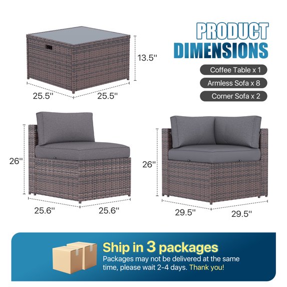 Sunmthink Patio Furniture Sets, 11-Piece Outdoor Patio Furniture with Thick Cushions, Wicker Outdoor Conversation Set and Waterproof Cover for Backyard, Poolside, Garden