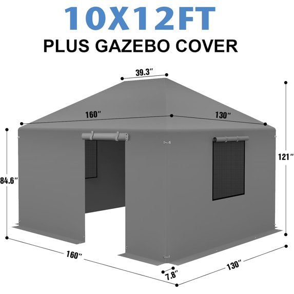 Clouddwell Winter Gazebo Cover for 10x12 Outdoor Hardtop Gazebos, Waterproof Enclosed Canopy Protective Covers Gazebo Accessories