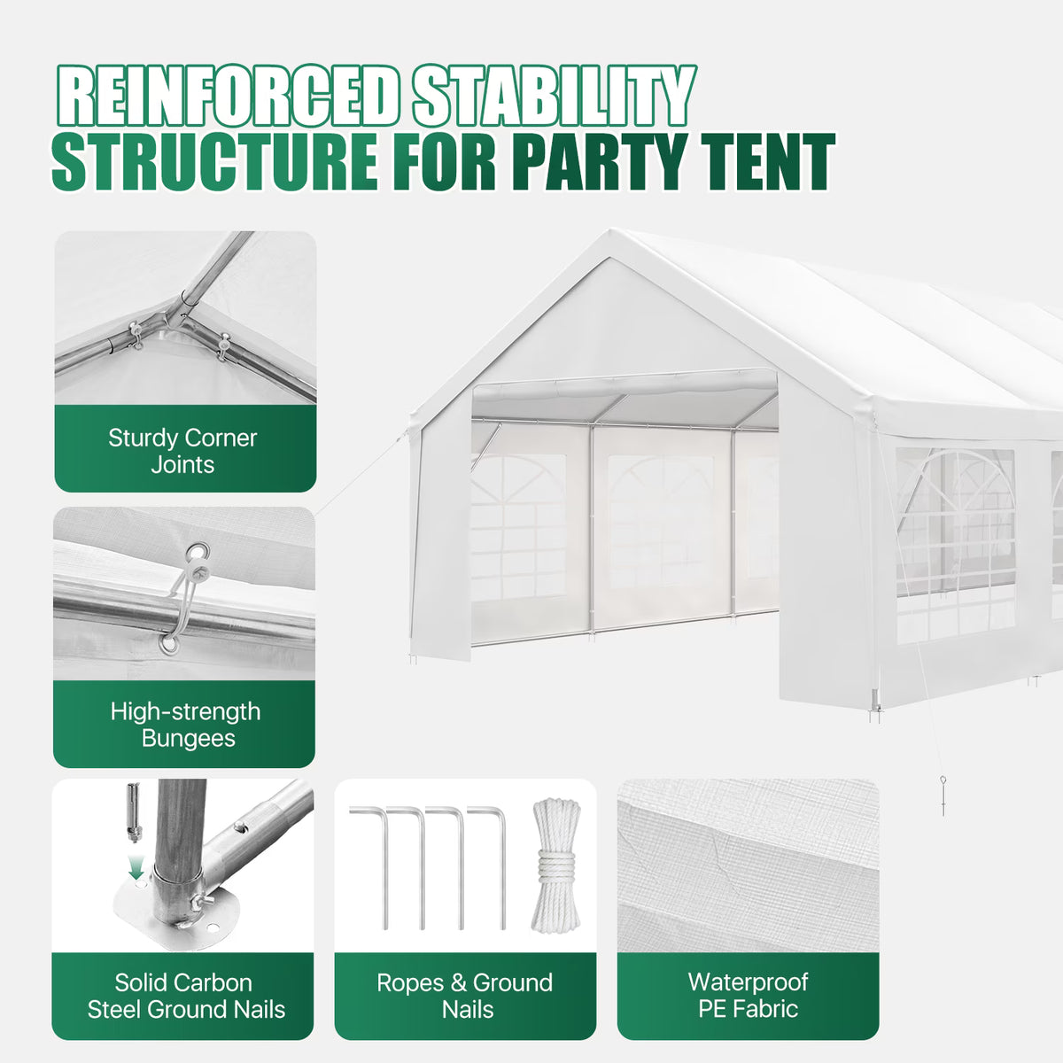 LazySunsets 20*20FT Party Tent,Heavy Duty Outdoor Awning Tent,with Removable Sidewalls, Commercial Wedding Big Tent,Carport, BBQ,UV 50+, Waterproof, White