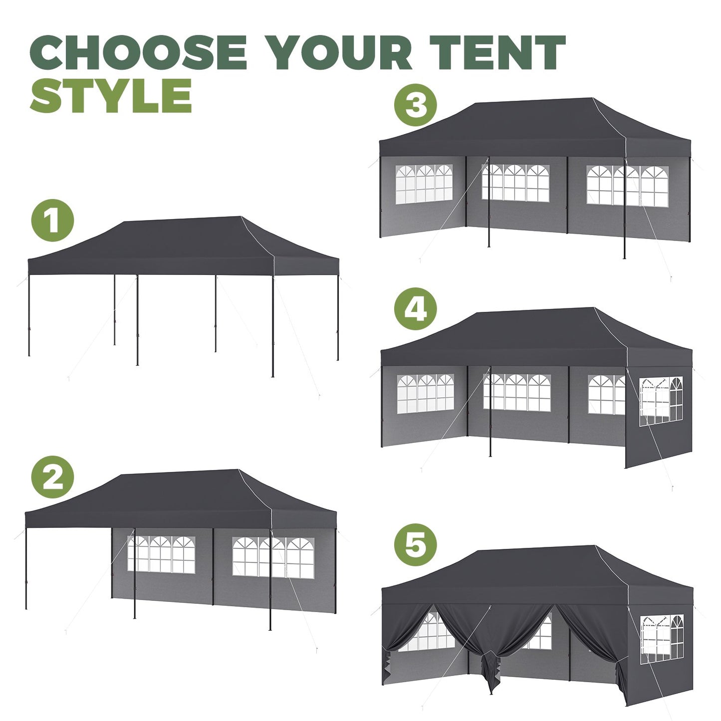 Clouddwell 10'x20' Pop Up Canopy Tent with 6 Removable Sidewalls, Adjustable Height Instant Outdoor Canopy, Portable Sun Shade Shelter with 4 Sandbags, Easy Setup for Parties, Camping, Events, Gray