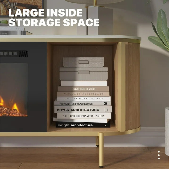 Sonegra 70" Fireplace TV Stand, Modern Entertainment Center for TVs Up to 80", TV Console Table for Living Room, Media Cabinet with Storage,70 Inch, Oak