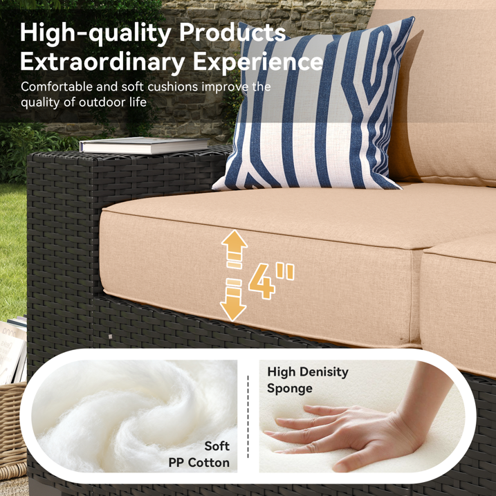 Clouddwell 6-Piece Outdoor Patio Set,4-Inch Thickened Cushions, All-Weather Wicker Sectional with Coffee Table & Custom Protective Cover Beige