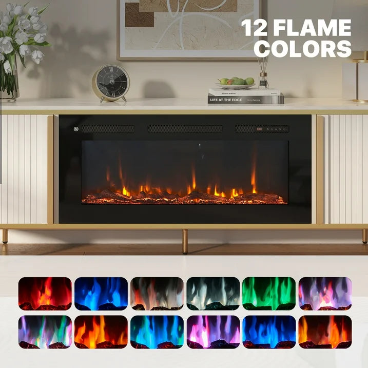 Sonegra 70" Fireplace TV Stand, Modern Entertainment Center for TVs Up to 80", TV Console Table for Living Room, Media Cabinet with Storage,70 Inch, White