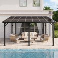 Clouddwell 10x14 FT Black Aluminum Hardtop Pavilion, Elegant Outdoor Pergola with Permanent Roof for Patio & Garden