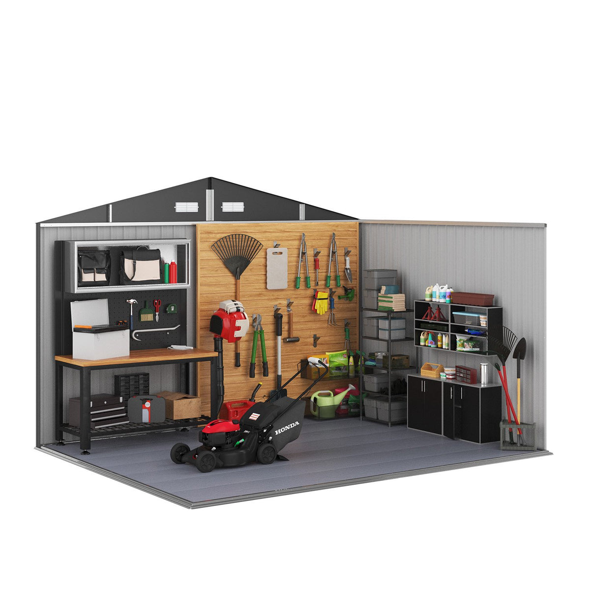 Clouddwell 10x8 FT Outdoor Metal Storage Shed with Floor (12mm PP Floor) & Double Doors for Patio, Backyard - Black