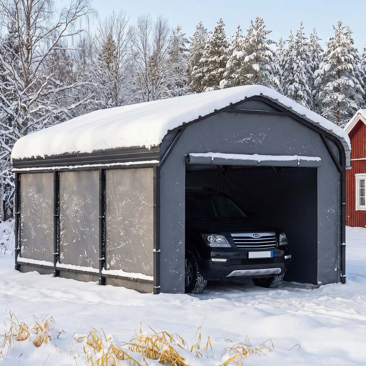 Clouddwell 10x15FT Heavy Duty Metal Carport, Carport Canopy with Sidewalls, Enclosed Car Garage, Outdoor Storage with Reinforced Frame & Galvanized Roof, Garage Shelterf for Car, Pickup, Truck, Boat