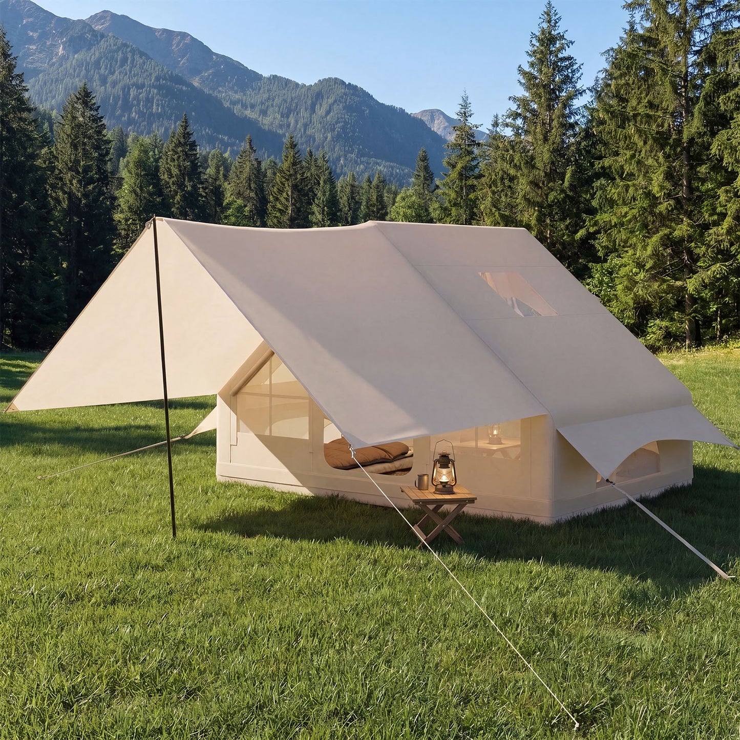 Clouddwell 4-8 Person Inflatable Camping Tent, Blow Up Family Glamping Tent with Skylight & Stove Jack, Waterproof 420D Oxford Air Tent with Hand Pump for Camping, Hiking & All-Season Use