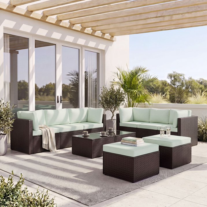 Dateyes 10 Pieces Patio Furniture Set, All-Weather Wicker Rattan Patio Sectional Sofa Set with Coffee Table and Waterproof Cover(Light Green)
