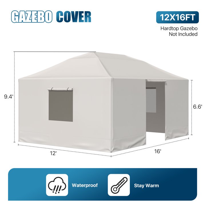 Sunmthink 12'x16' Double Top Gazebo Cover - 4-Season Enclosed Protection with Mesh Sidewalls & Waterproof Design,White (Gazebo Not Included)