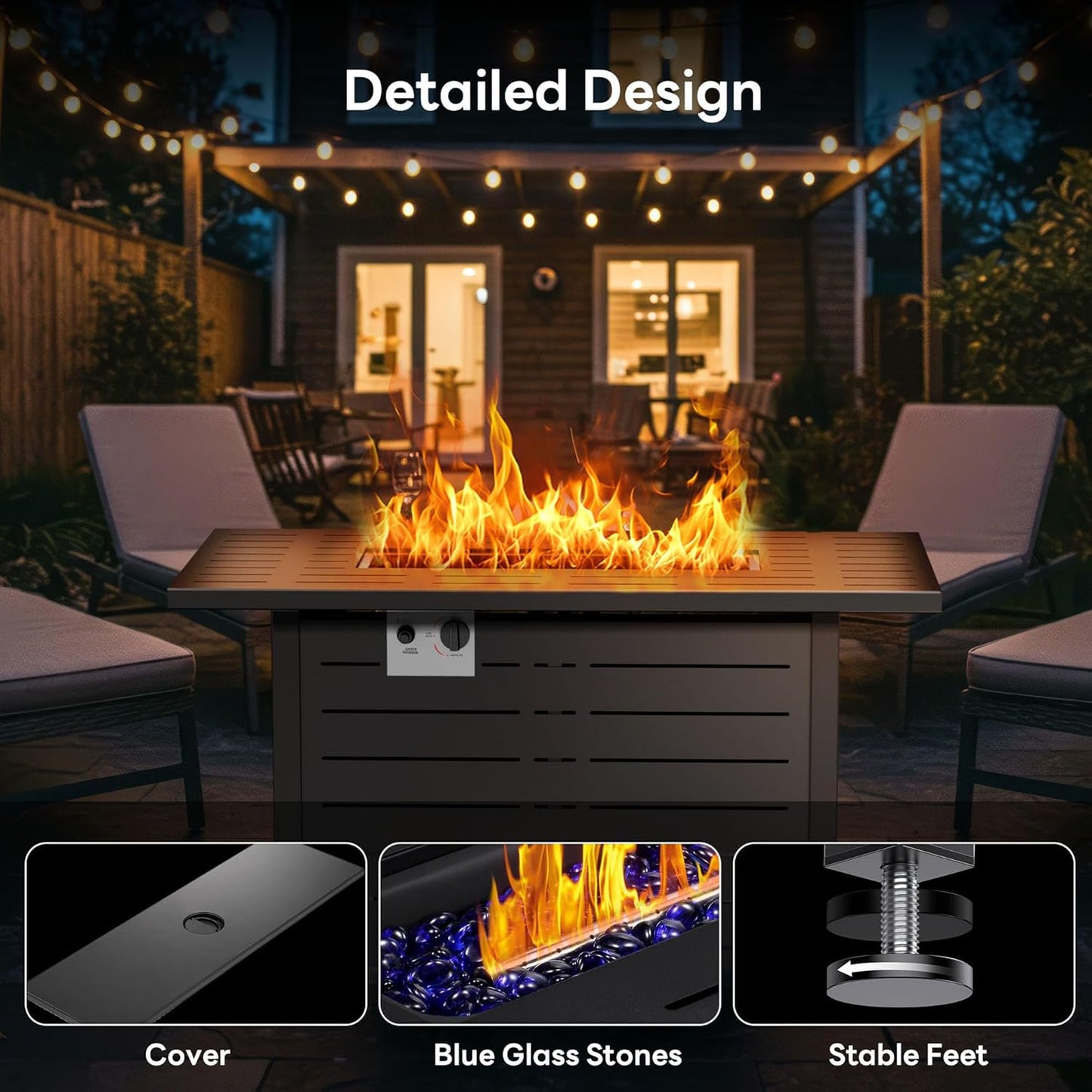 ClouddwellOutdoor 40" 50,000 BTU Propane Gas Fire Pit Table, Ceramic Tabletop and Rattan Weaved Iron Frame, Water-Proof Oxford Cover, Glass Wind Guard