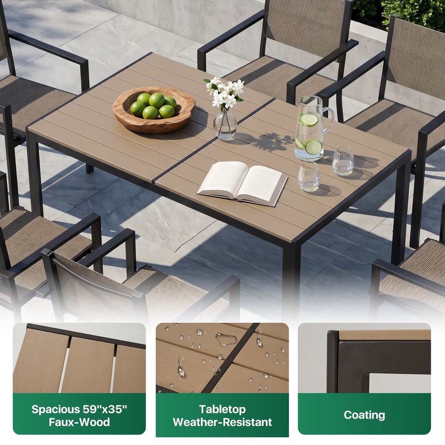 Clouddwell 7 Piece Outdoor Patio Dining Set, Expandable Metal Table & 6 Textilene Armchairs, Weather Resistant Outdoor Furniture for Backyard Garden, Warm Gray