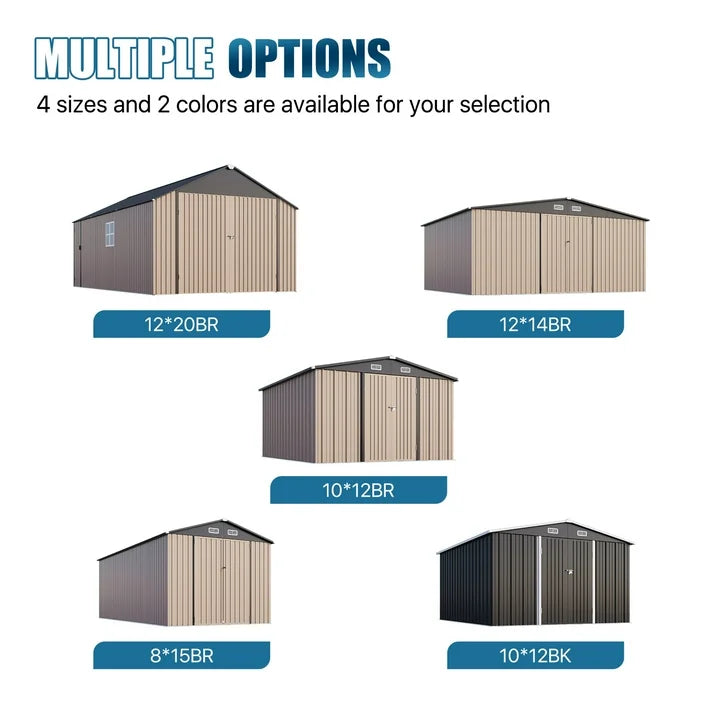 Clouddwell 8 x 15FT Shed Outdoor Storage Shed with Double Hinged Large Door, Large Metal Shed with Lockable Door & Sloped Roof for Garden, Backyard, Patio and Backyard, Brown