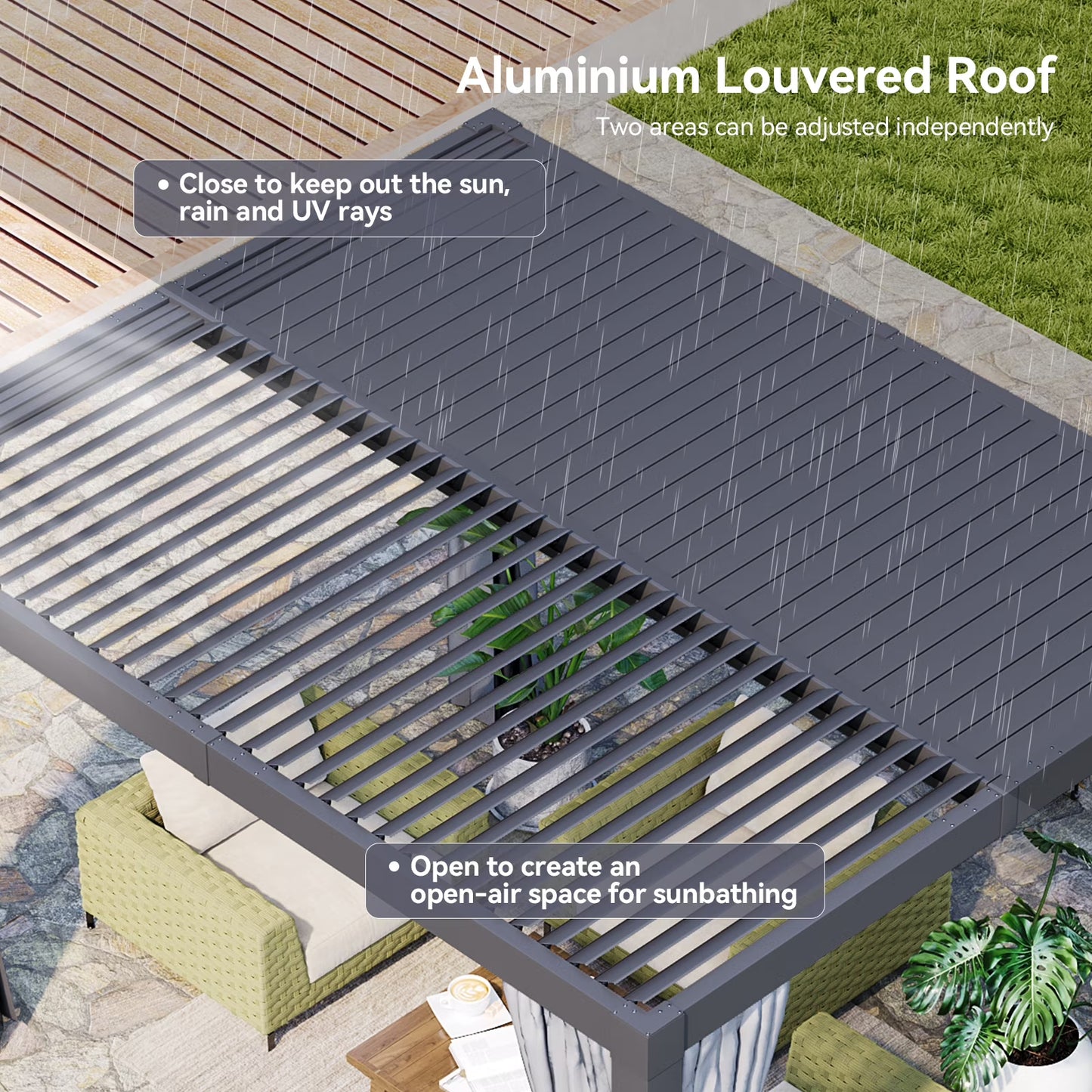 Aoxun Louvered Pergola 12' x 16' Outdoor Aluminum Pergola with Adjustable Top for Decks, Gardens and Backyards, Gray