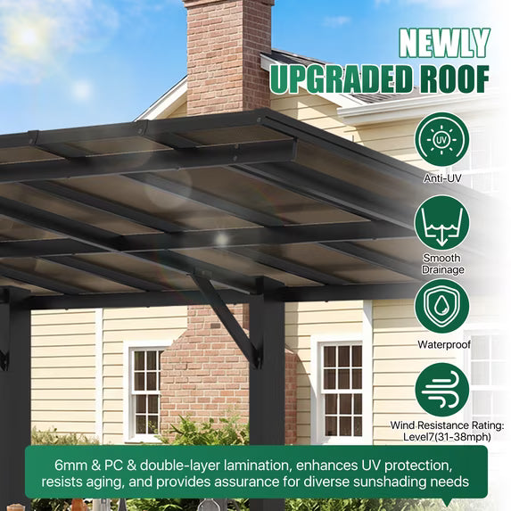 Clouddwell 10' x 8' Gazebo for Patio, Hard Top Lean to Gazebo Pergola Carport, Freestanding Shelter Pergolas and Gazebos Clearance with Patio Roof, Wall-Mounted Heavy Duty Awnings for Patio, Decks