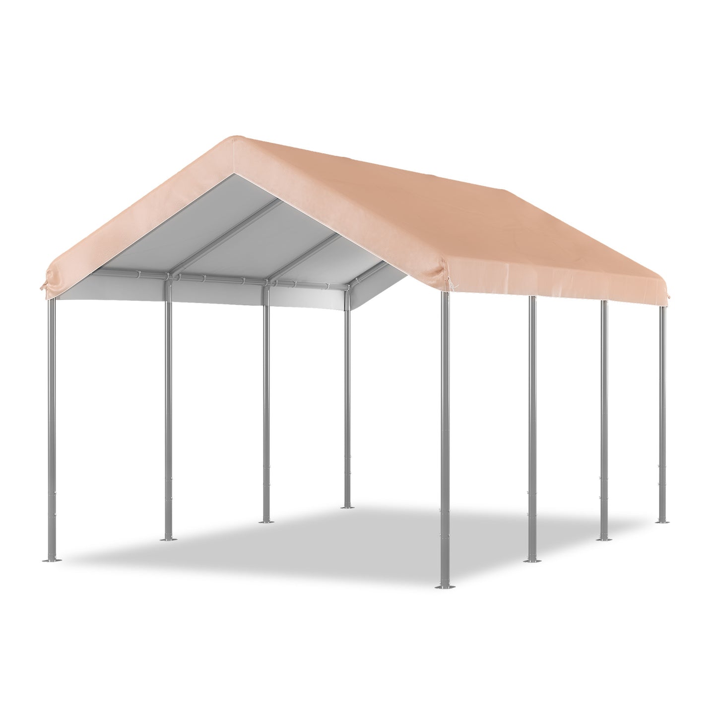 Aoxun 10x15 ft Heavy Duty Carport Canopy, Potable Car Canopy with Adjustable Height, Outdoor Carport Shelter Portable Garage with Reinforced Frame for Cars, Boats, Trucks, Khaki