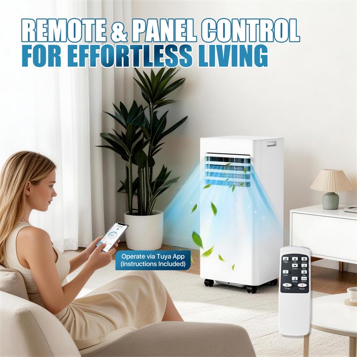 Sunmthink 10000 BTU 4-in-1 Smart Portable Air Conditioner, Standing Cooling Unit with APP & Remote Control, Cooling, Dehumidifier & Fan Functions, 55dB Quiet Operation for Bedroom & Indoor Spaces
