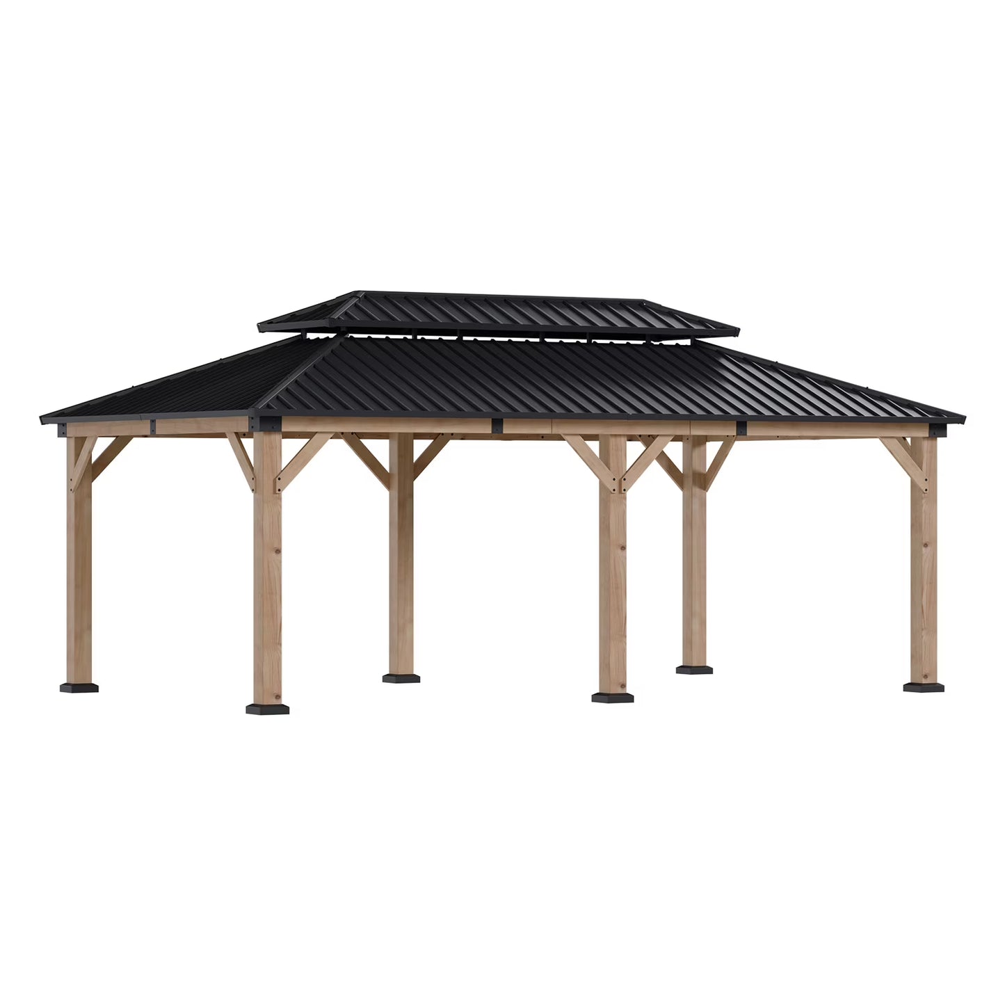 Sunmthink 12'x20' Outdoor Hardtop Gazebo, Cedar Wood Pavilion with Galvanized Steel Double Roof, for Patio, Garden, Deck