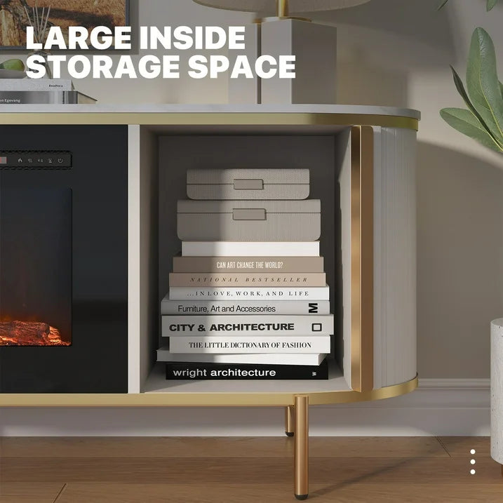 Sonegra 70" Fireplace TV Stand, Modern Entertainment Center for TVs Up to 80", TV Console Table for Living Room, Media Cabinet with Storage,70 Inch, White