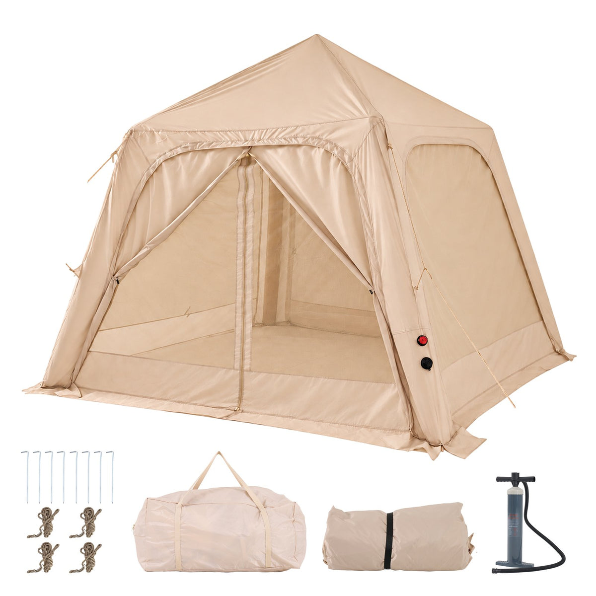 Dateyes Inflatable Camping Tent for 5-7 Person, Quick Blow-up Family Tent, Lightweight Portable Outdoor Shelter for Camping, Beach and Festivals, Beige