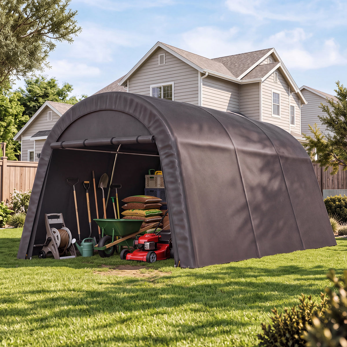 Dateyes 13x20 FT Carport Round Top Shelter, Carport Canopy with Roll-up Doors, Portable Garage Portable Carport with Waterproof UV PE Cover, Car Canopy for Car, Truck, SUV, Boat, Dark Gray